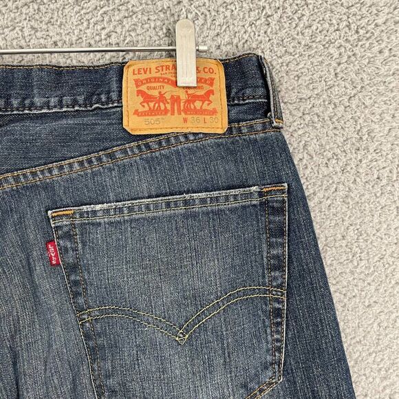 Levi's 505 Regular Fit Jeans Men 36x30 Blue Dark Wash Denim - Picture 6 of 11
